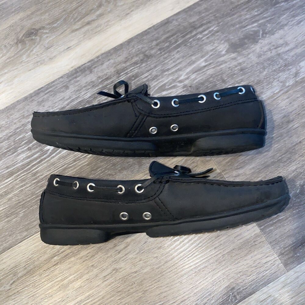 Crocs Shoes Womens W8 Wrap Colorlite Loafer Boat Black Leather Moc Toe - Picture 11 of 14